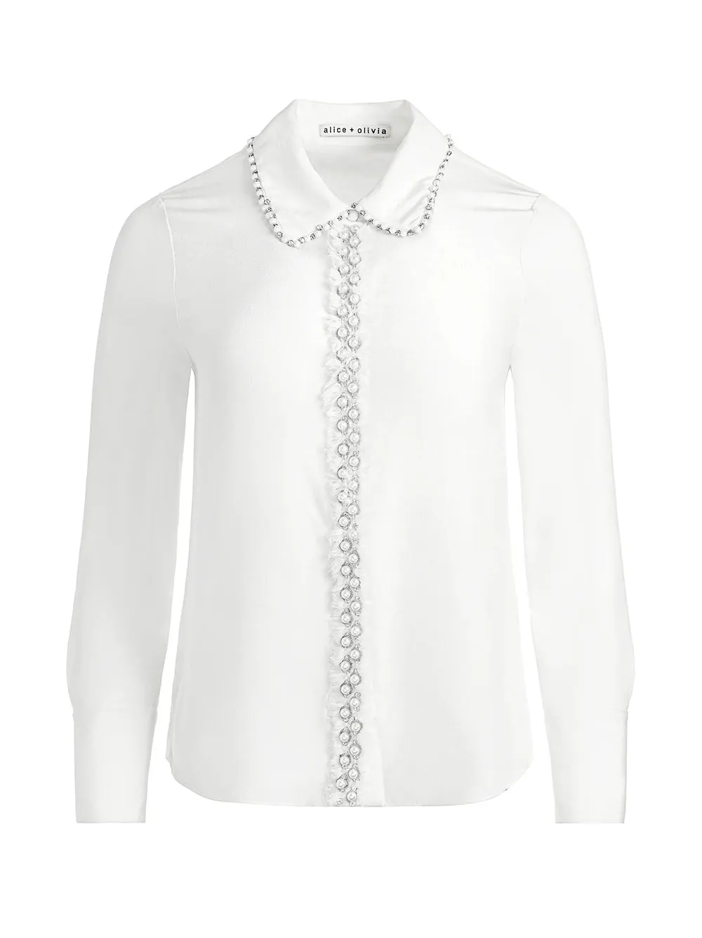 Alice + Olivia Willa Embellished Placket Top in Off White