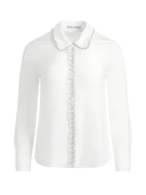 Alice + Olivia Willa Embellished Placket Top in Off White