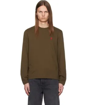 AMI PARIS Brown Red Ami de Coeur Long Sleeve T-shirt