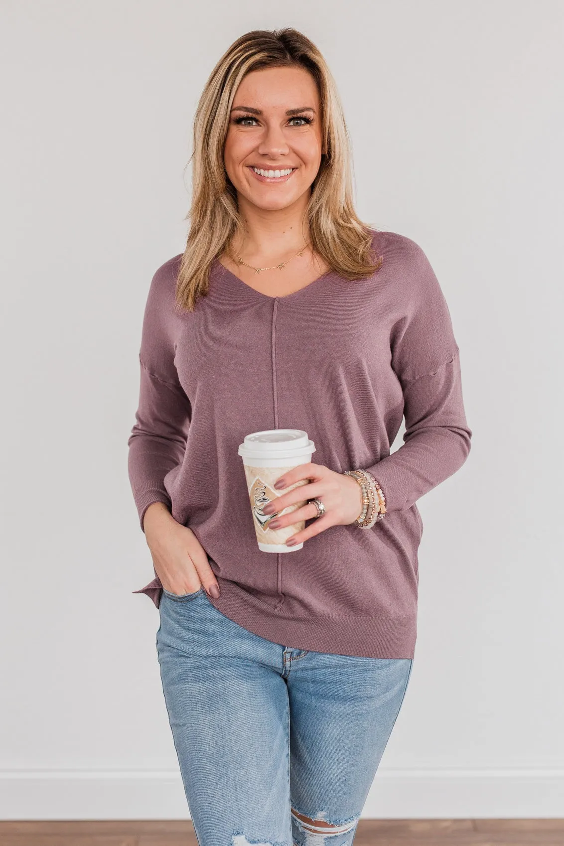 Angel On Earth V-Neck Sweater- Dark Lavender