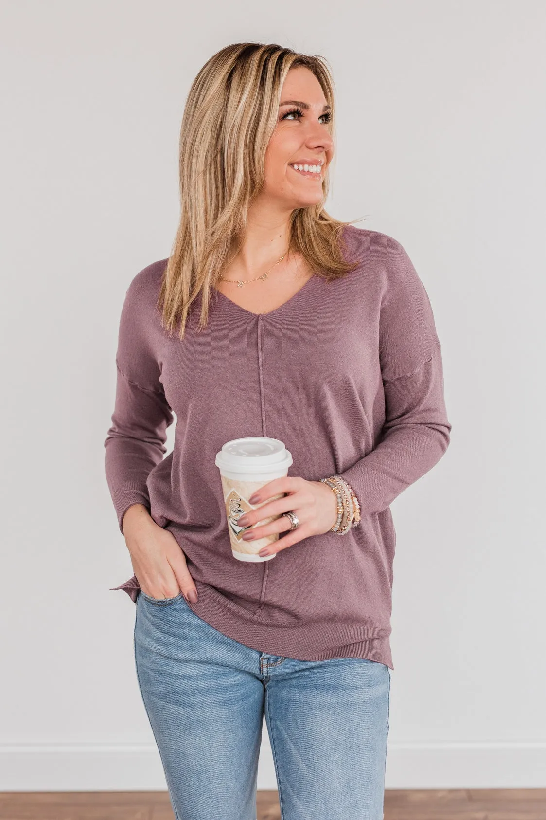 Angel On Earth V-Neck Sweater- Dark Lavender