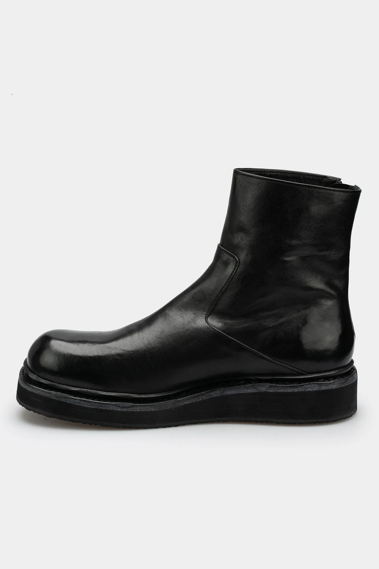 Asymmetrical zip creeper boots