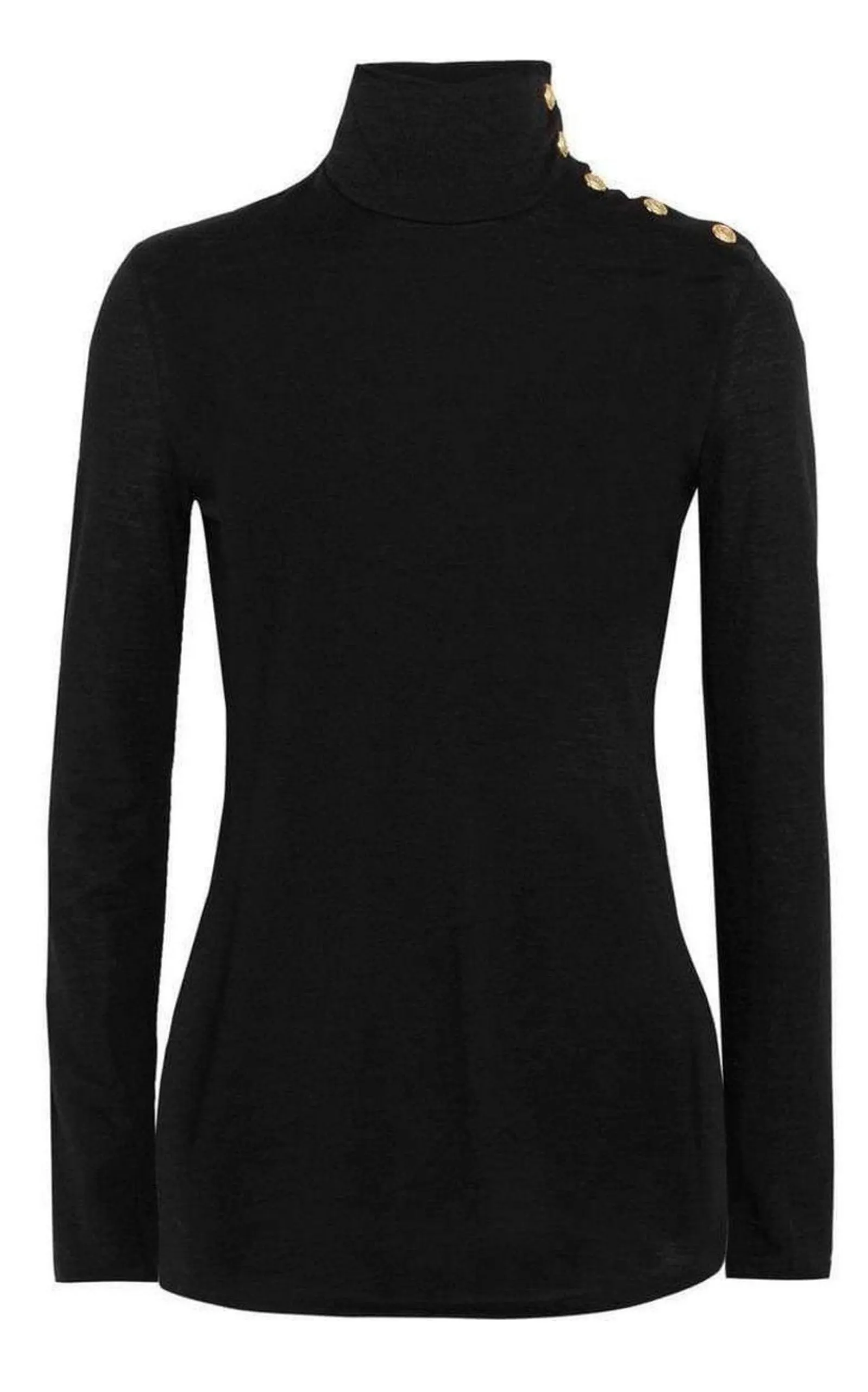 BALMAIN  |Black Knit Turtleneck Fine Wool Sweater