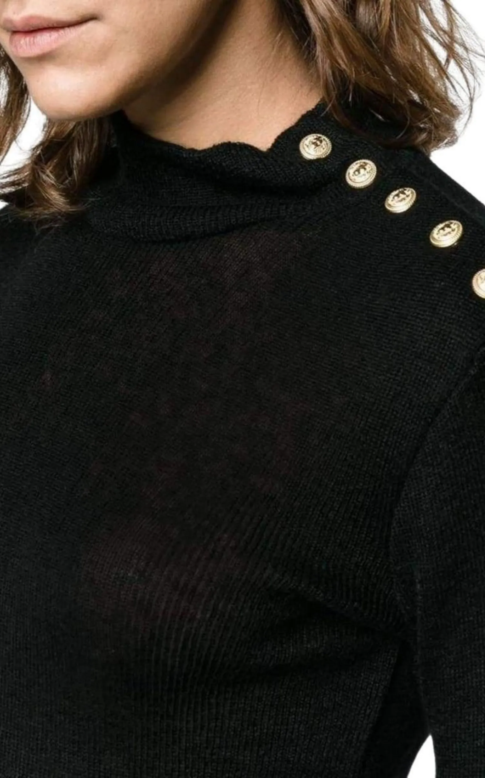 BALMAIN  |Black Knit Turtleneck Fine Wool Sweater