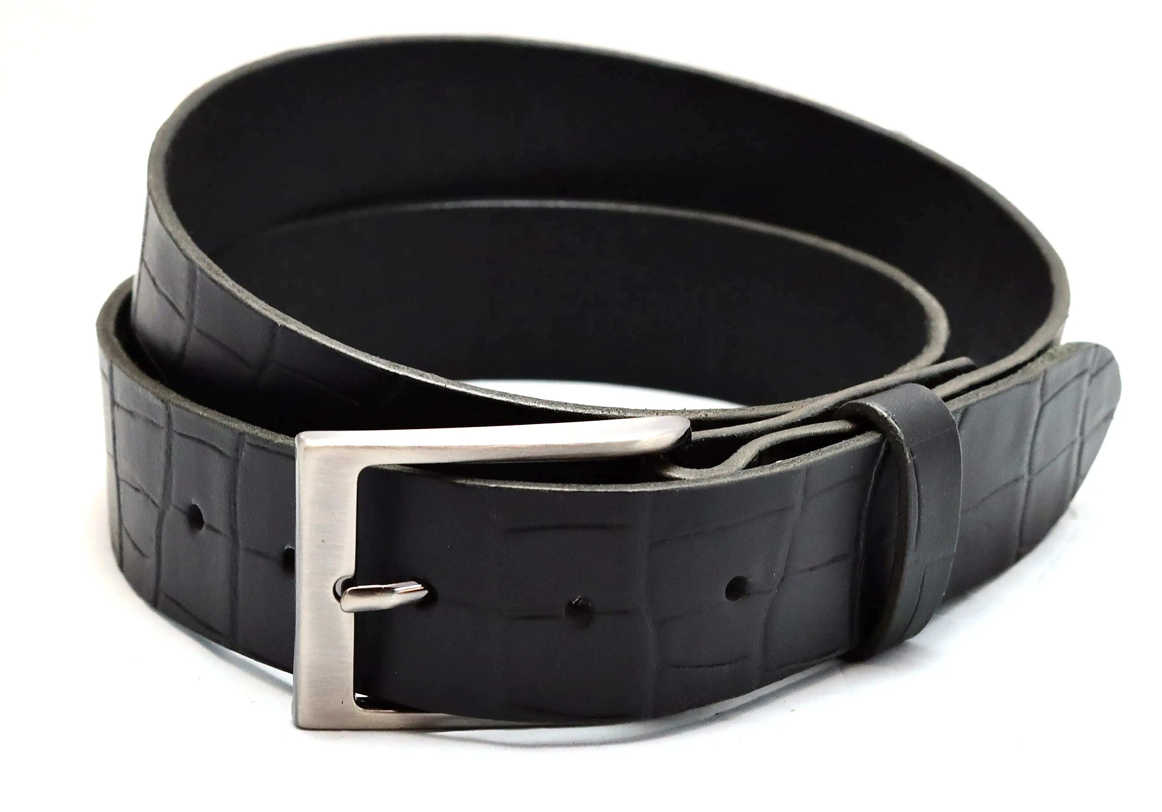 Belt | unstitched wide | croc print | black