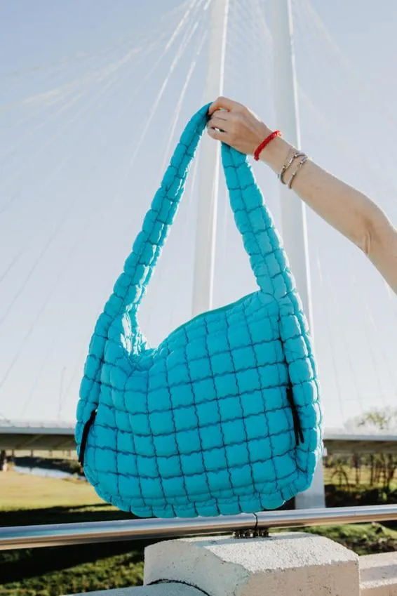 Blue Quilted Women's Tote Bag