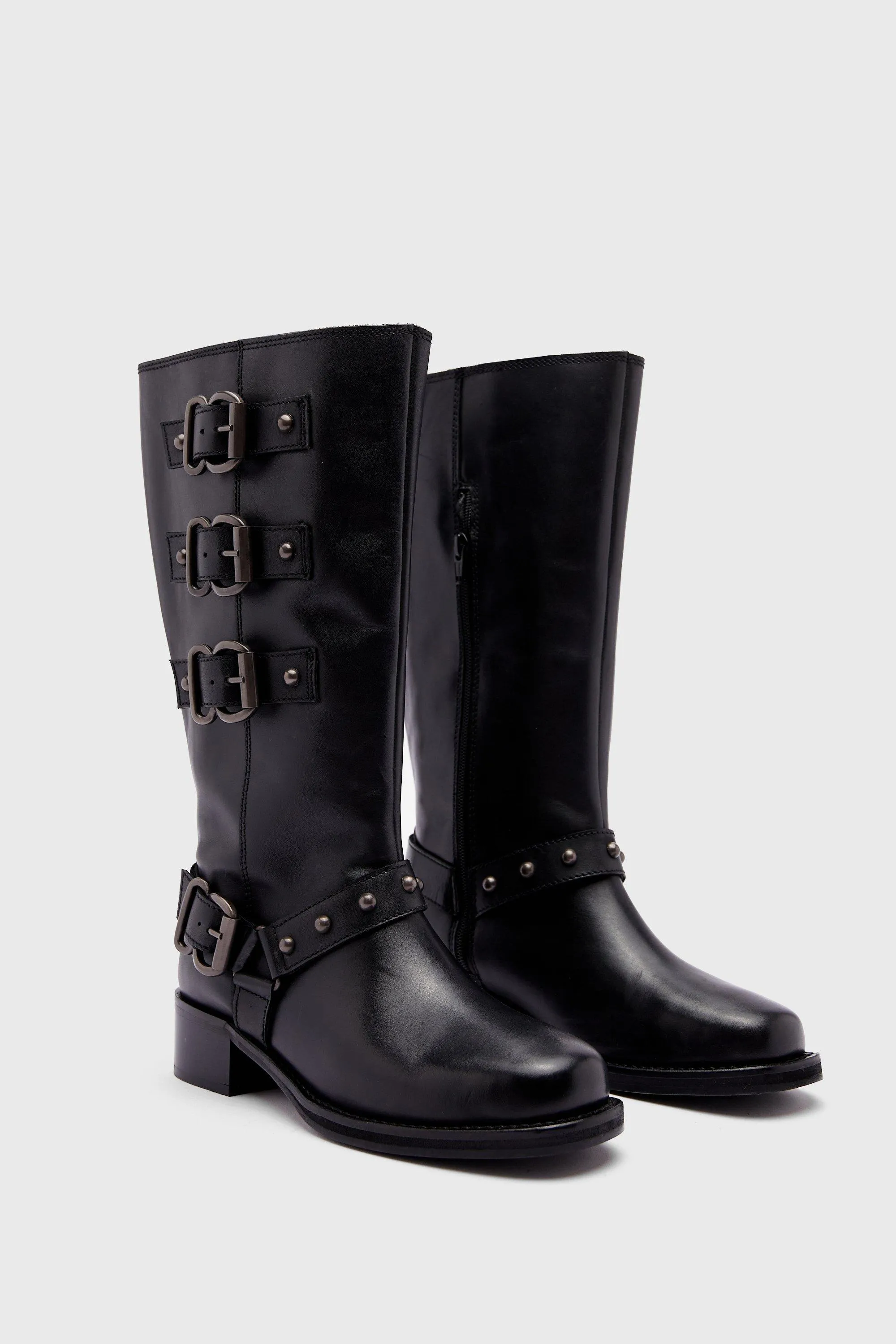 Boots | Tarnished Leather Multi Buckle Harness Knee High Boots | NastyGal