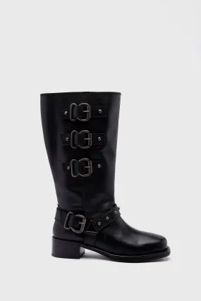 Boots | Tarnished Leather Multi Buckle Harness Knee High Boots | NastyGal