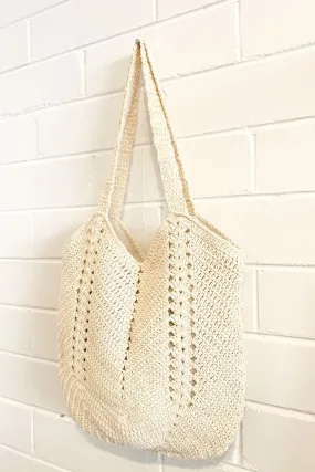 Cassie Crochet Tote Bag Beige