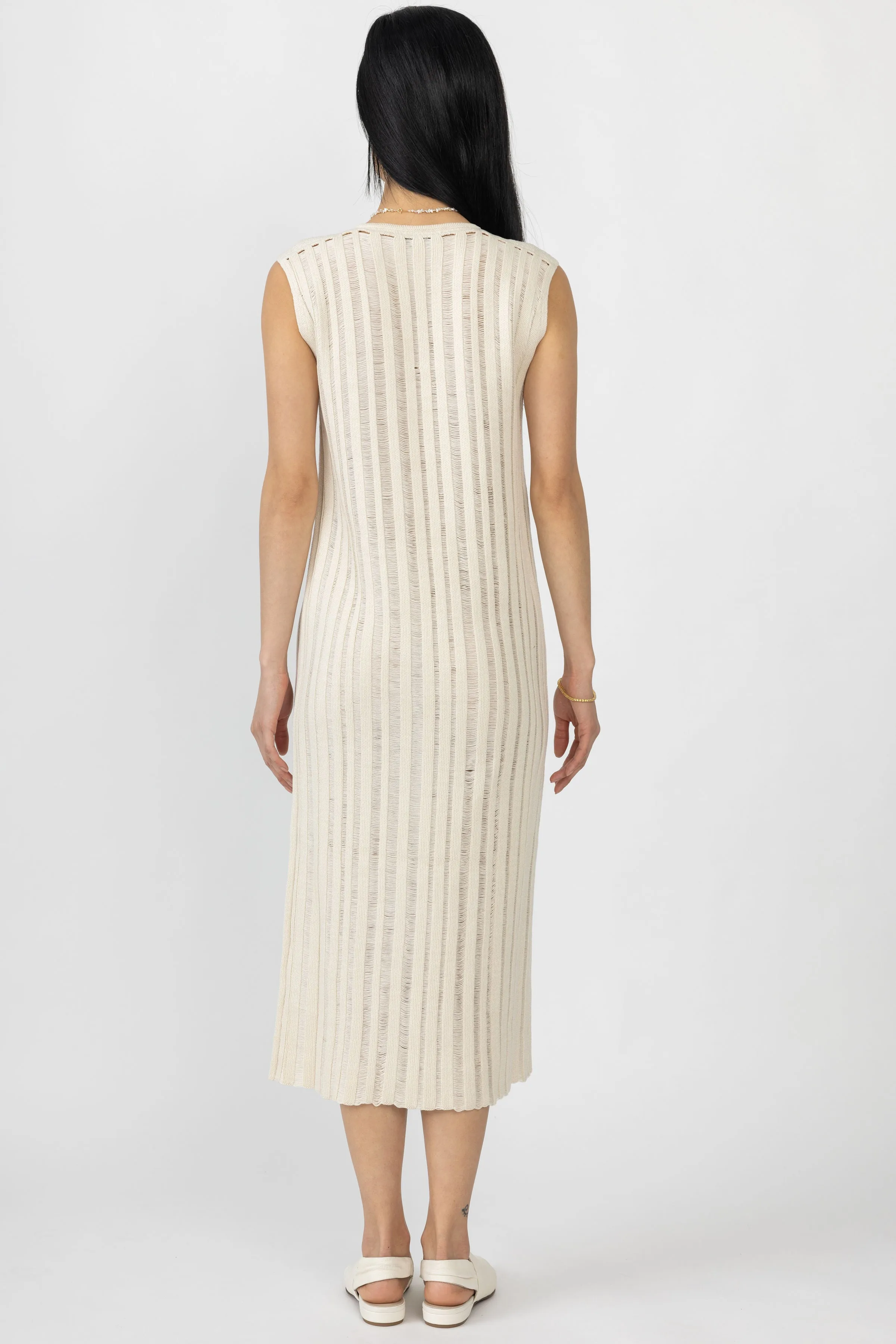 Cotton Knit Midi Dress in Ecru