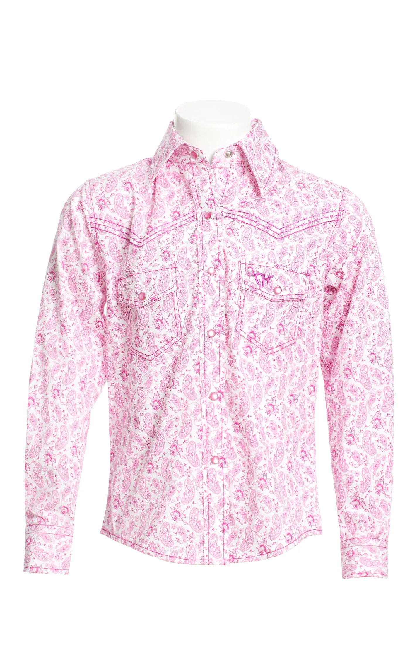 Cowgirl Hardware Girl's Fuchsia & White Paisley Long Sleeve Western Shirt