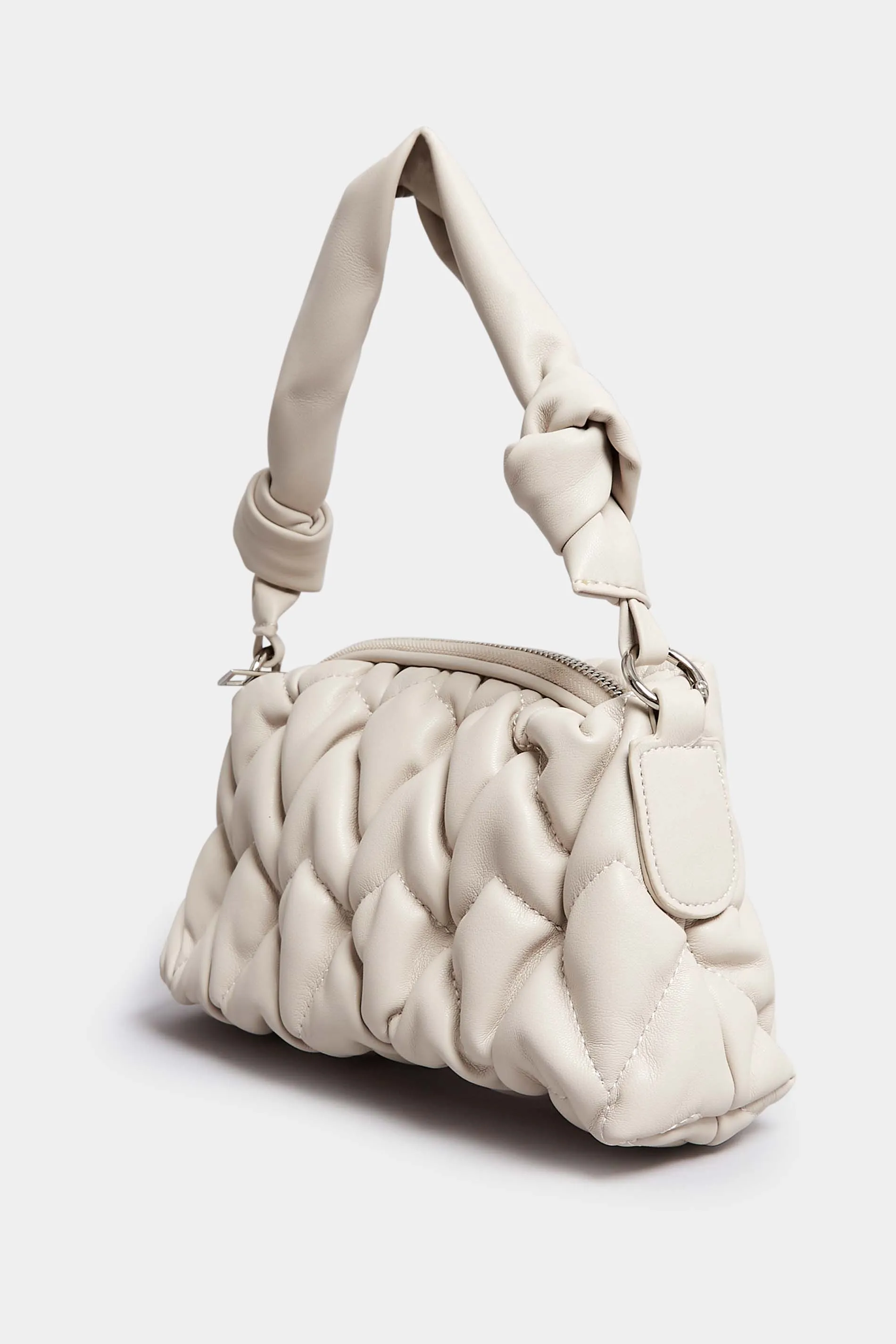 Cream Quilted Knot Strap Bag