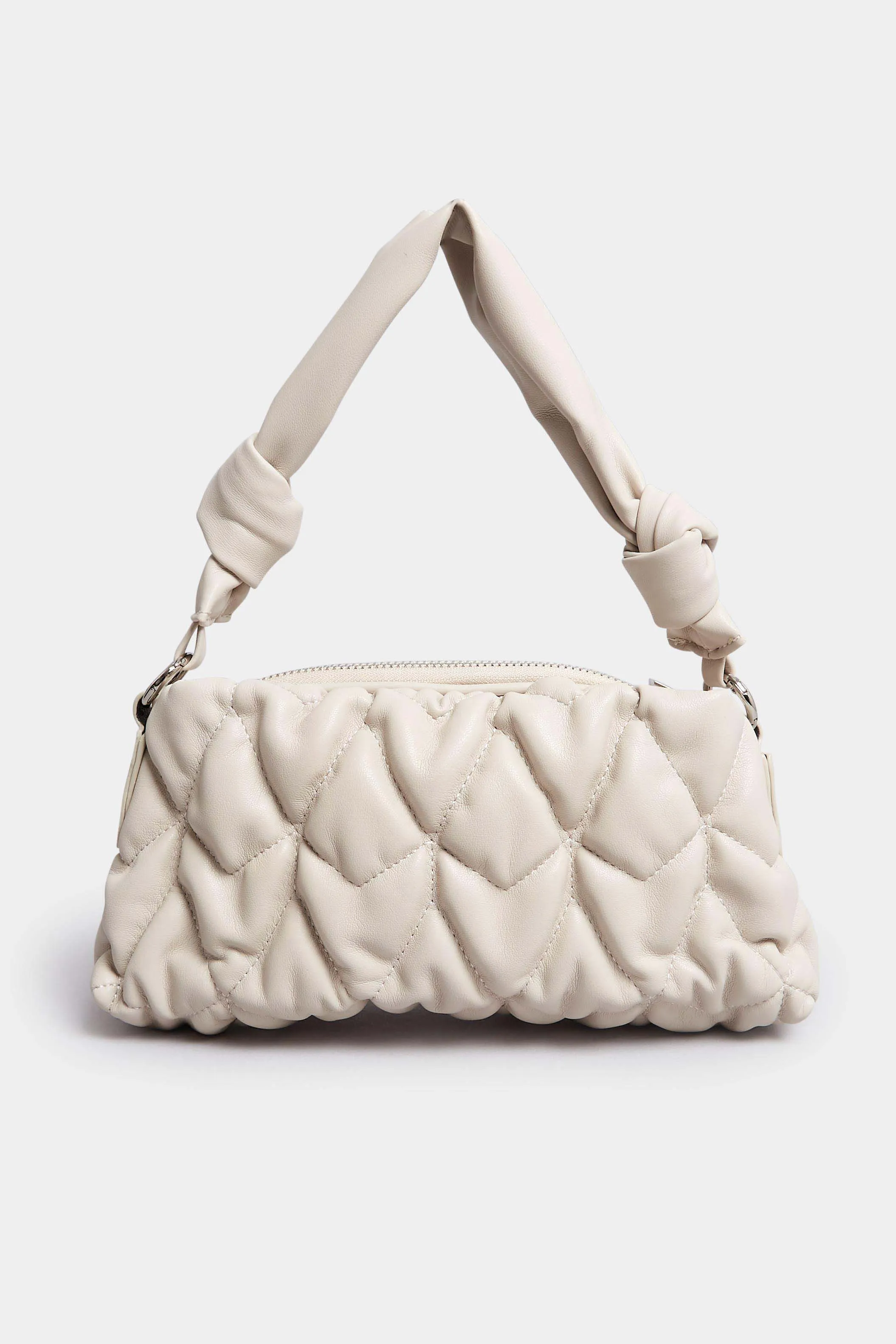 Cream Quilted Knot Strap Bag