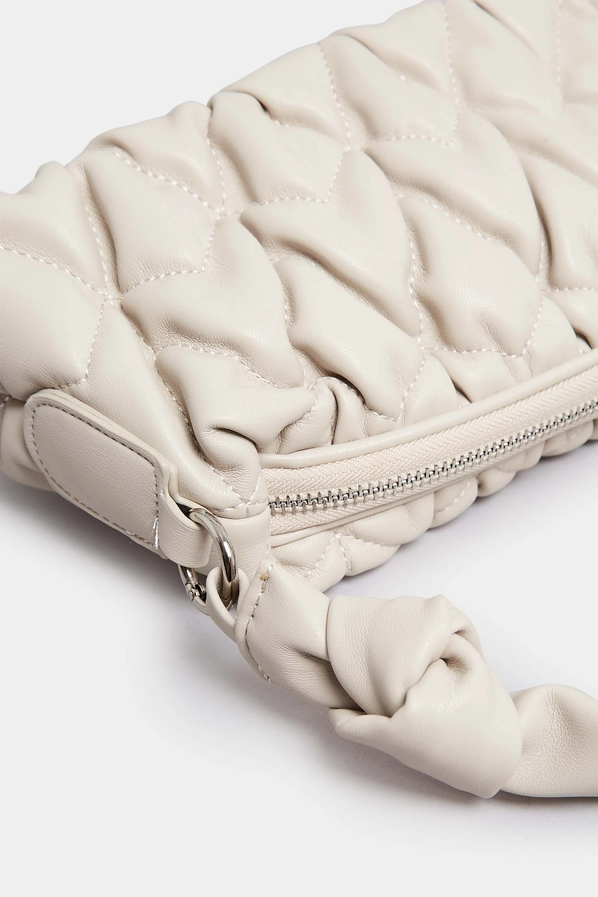 Cream Quilted Knot Strap Bag