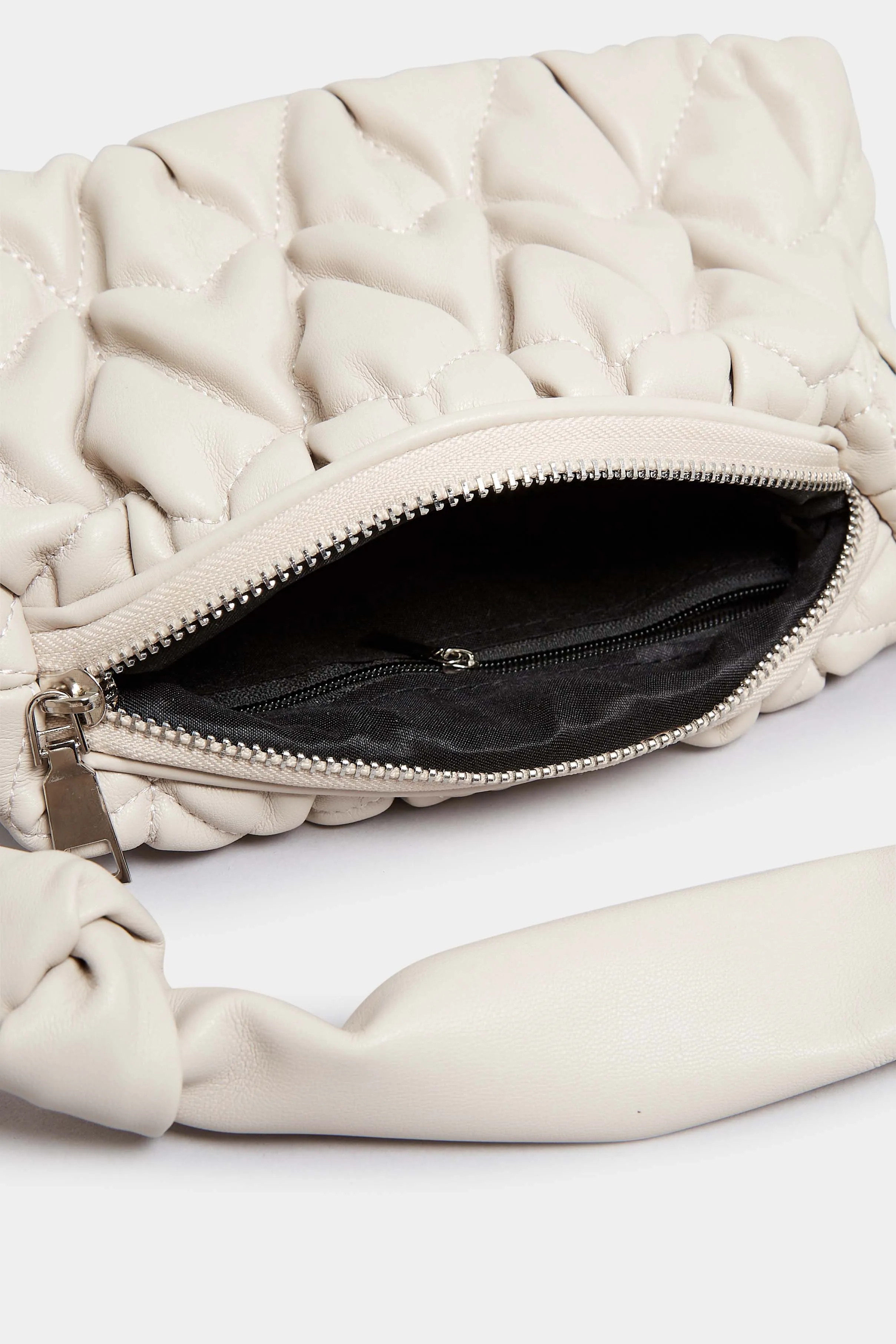 Cream Quilted Knot Strap Bag