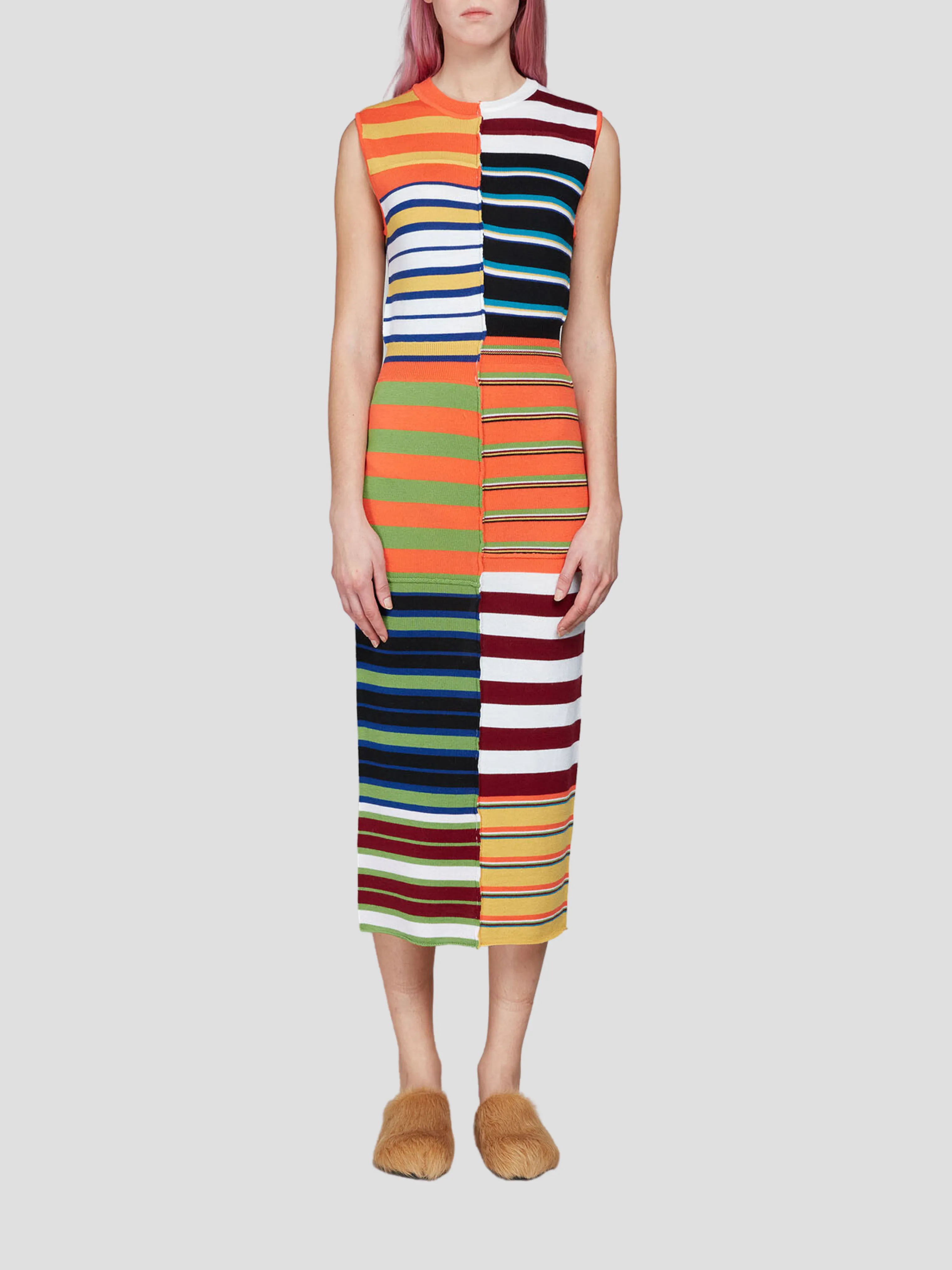 Crewneck Striped Midi Dress in Multi