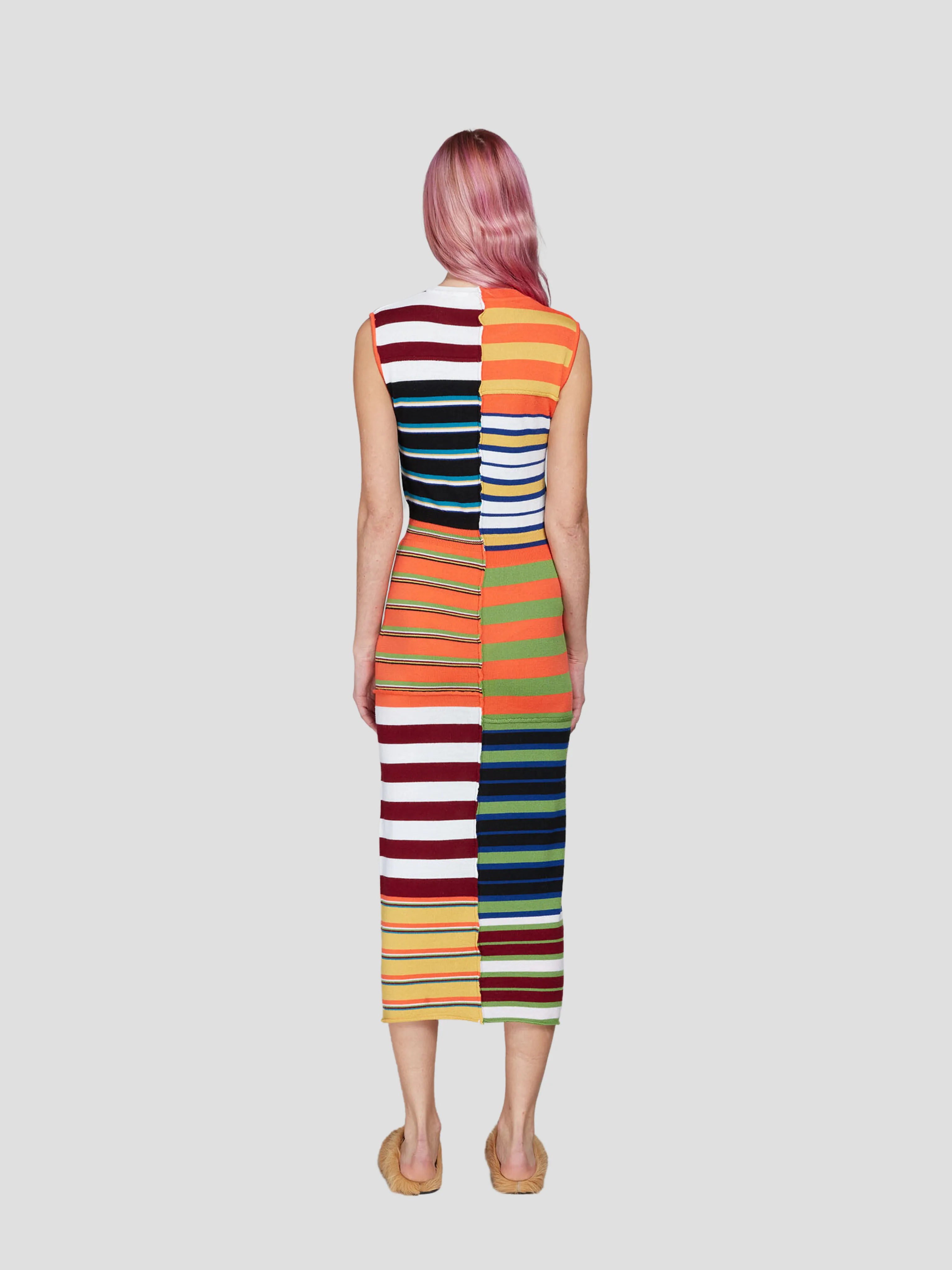 Crewneck Striped Midi Dress in Multi