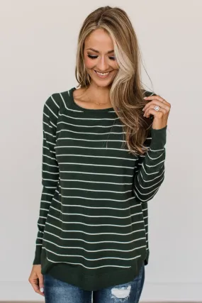 Days Like These Striped Knit Sweater- Forrest Green & Ivory