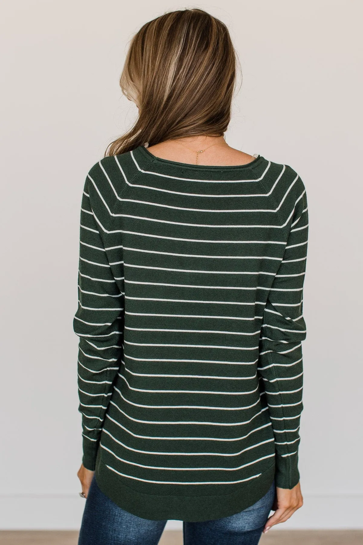 Days Like These Striped Knit Sweater- Forrest Green & Ivory