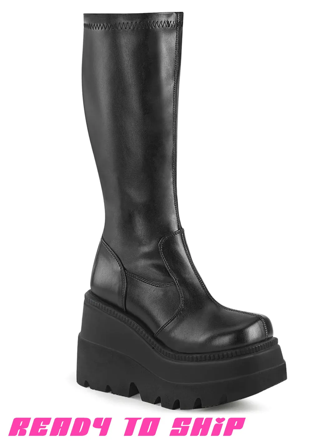 DEMONIA SHAKER 65 BOOTS - BLACK VEGAN LEATHER