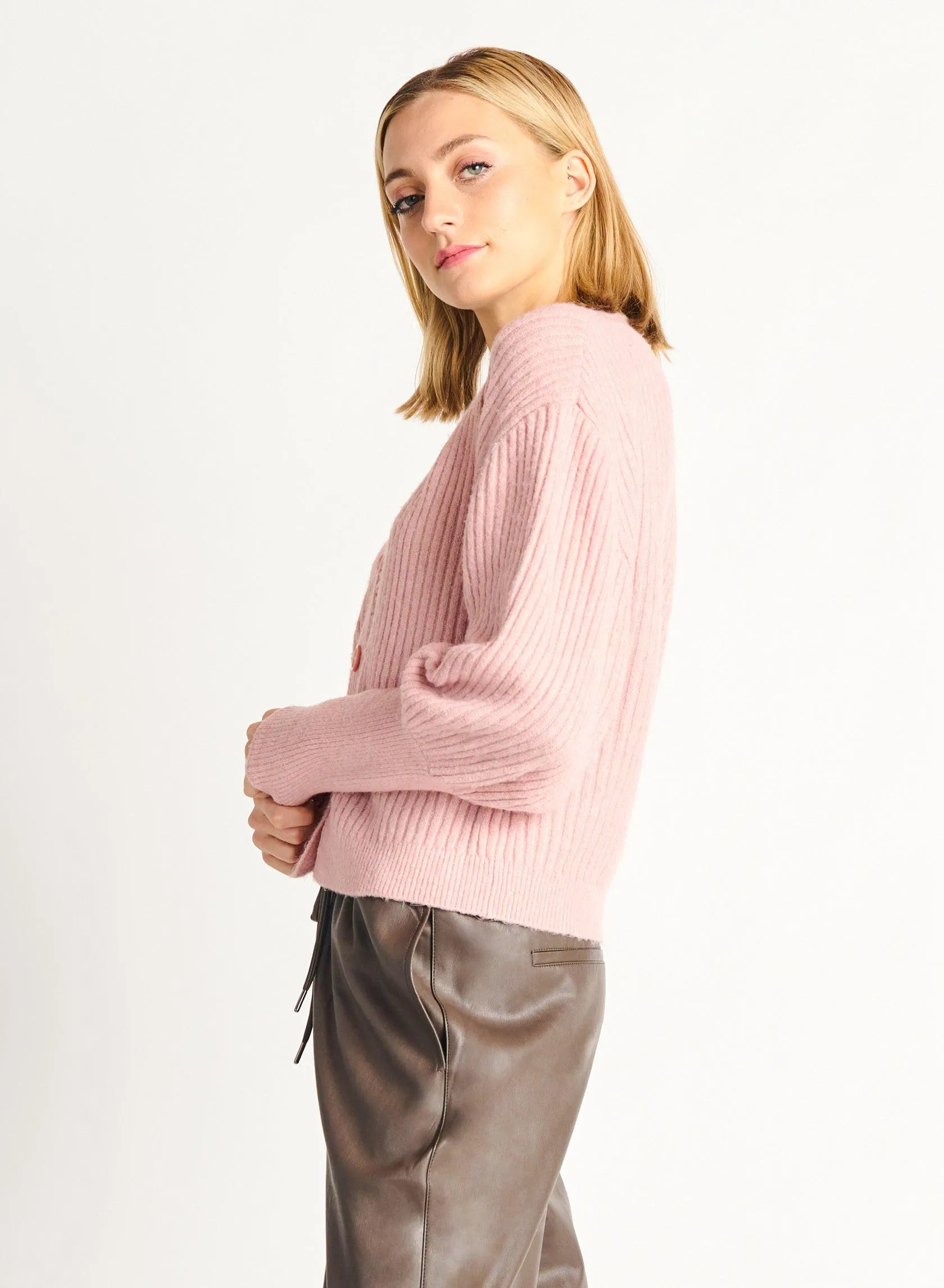 Dex Shoulder Cutout Cardigan In Pastel Pink