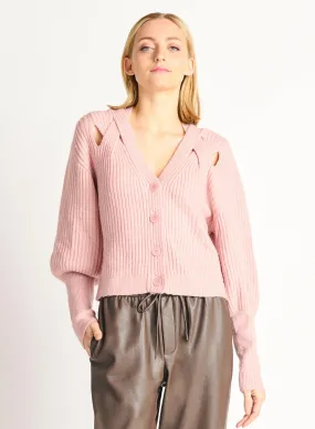 Dex Shoulder Cutout Cardigan In Pastel Pink