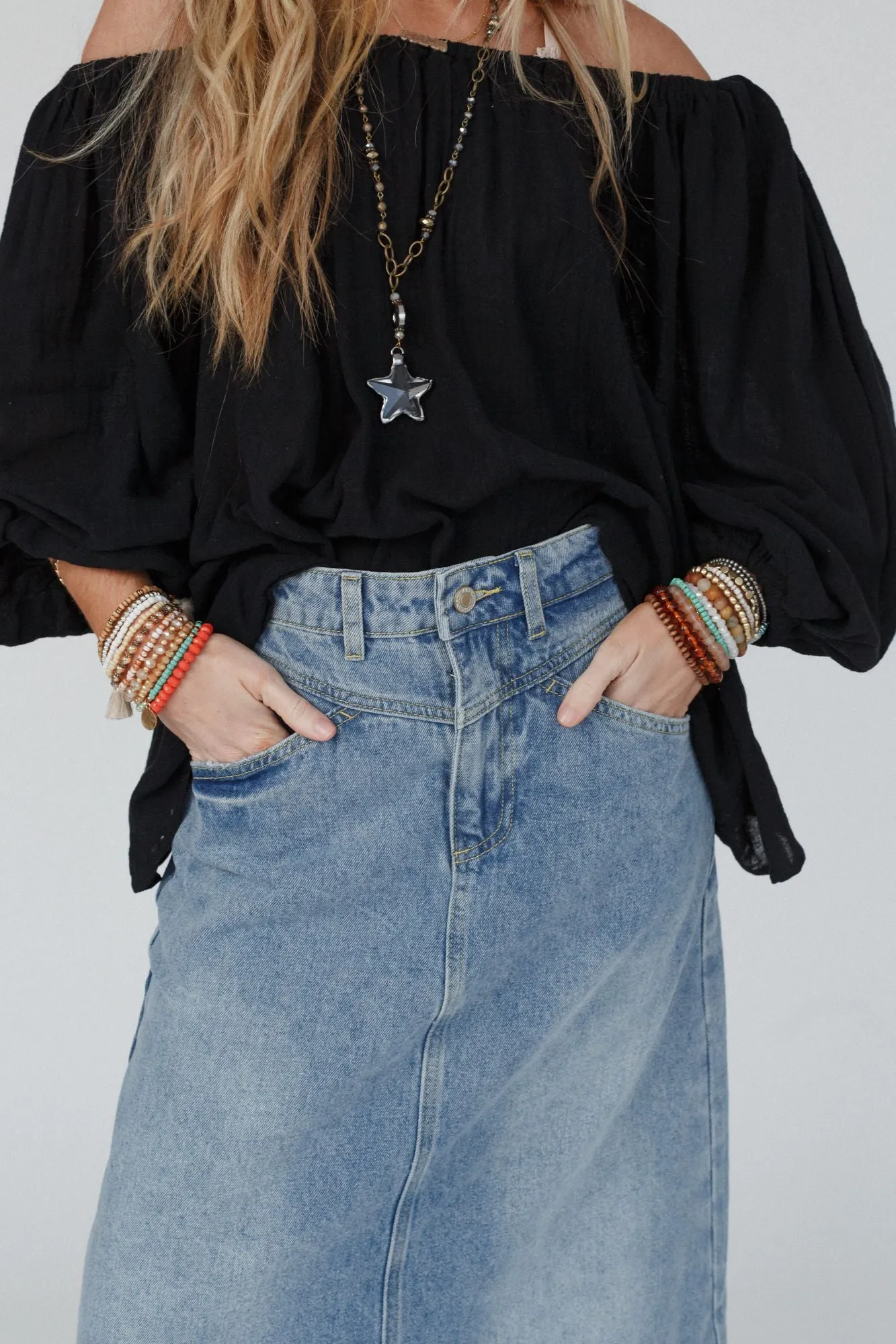 Drift Along Frayed Maxi Skirt - Denim