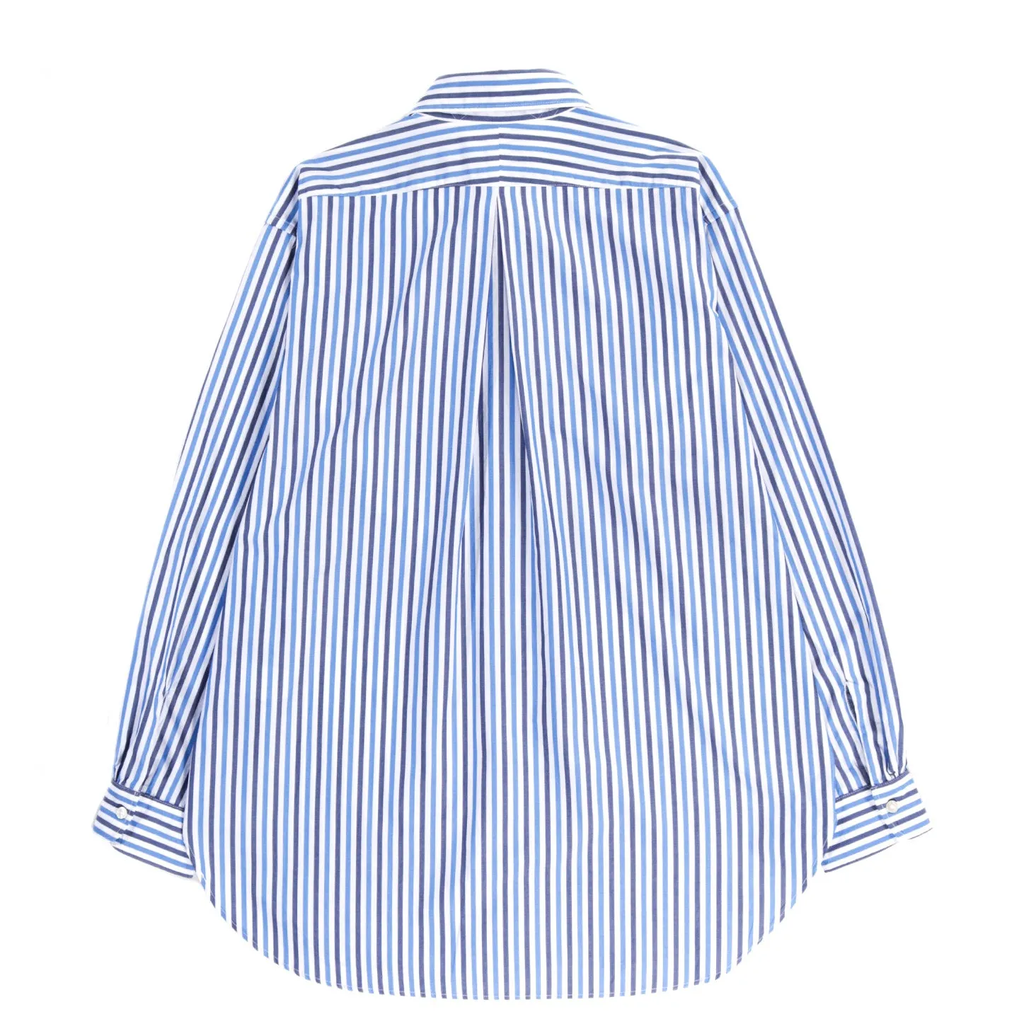 ENGINEERED GARMENTS ROUNDED COLLAR SHIRT NAVY / BLUE PIMA WIDE STRIPE