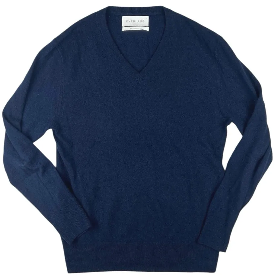 Everlane Men's Blue Cashmere Knit V-neck Long Sleeve Pullover Sweater Top Size S