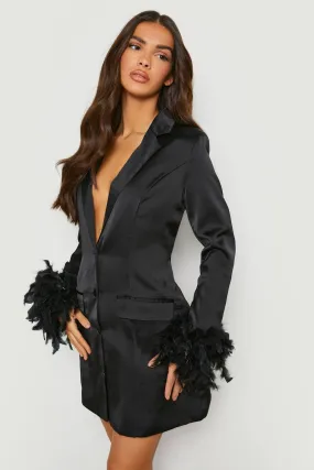 Feather Cuff Oversized Blazer Dress