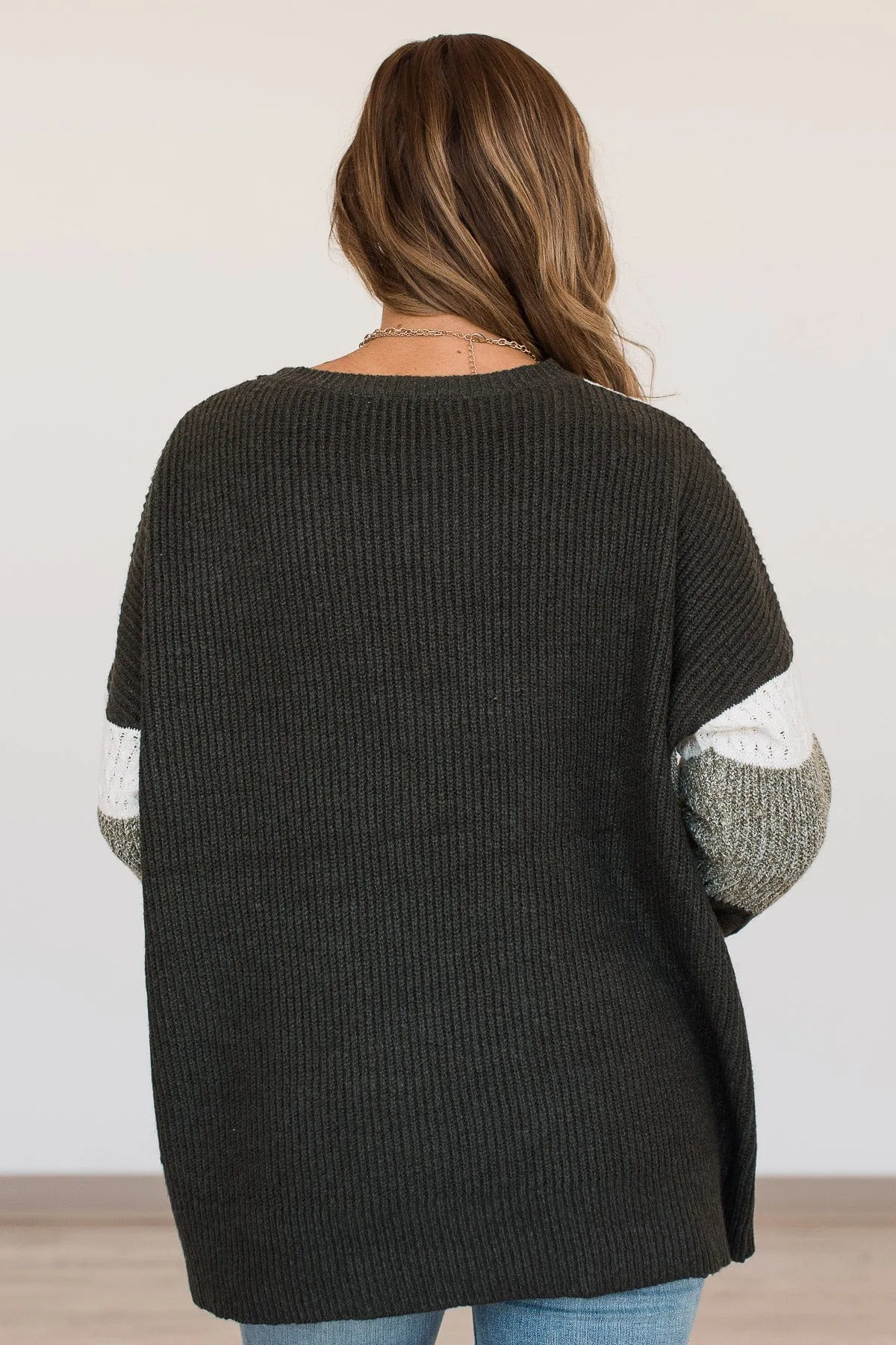 First Signs Of Fall Knit Sweater- Olive & Ivory