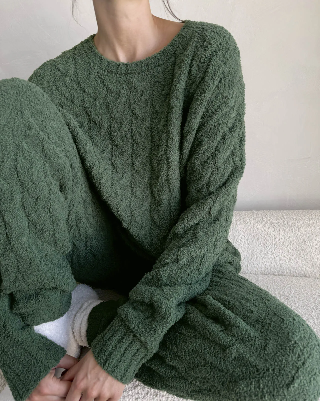 Forest Fuzzy Cable Knit Sweater PJ Set