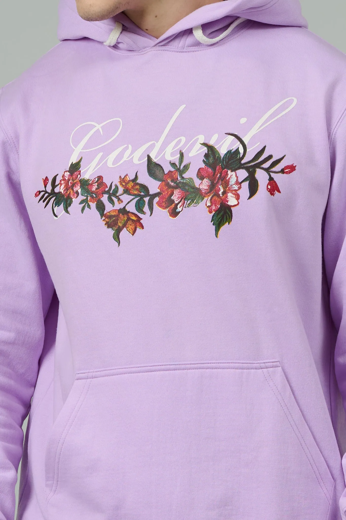 Go Devil with Flower Printed Purple Hoodie for Men