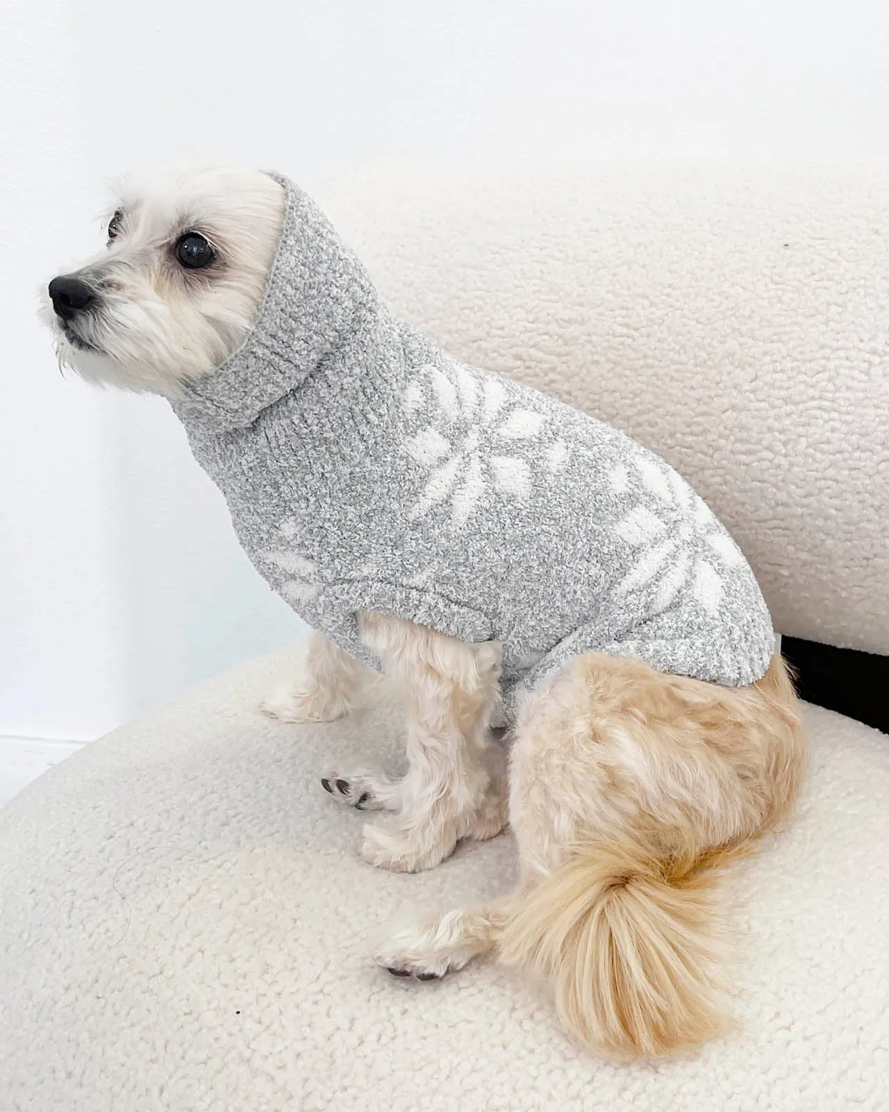 Grey Snowflake Fuzzy Pet Sweater