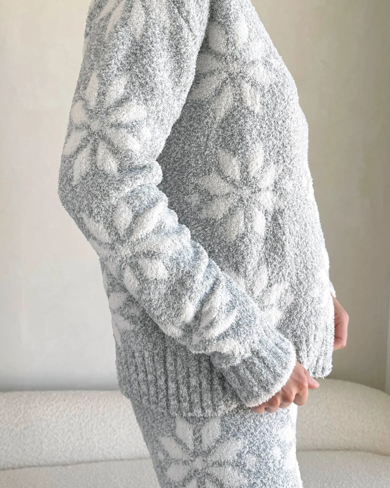 Grey Snowflake Fuzzy Sweater PJ Set