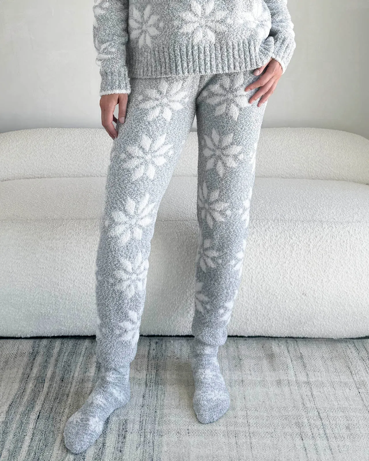 Grey Snowflake Fuzzy Sweater PJ Set