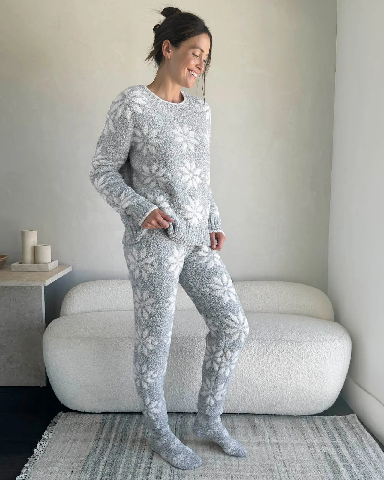 Grey Snowflake Fuzzy Sweater PJ Set