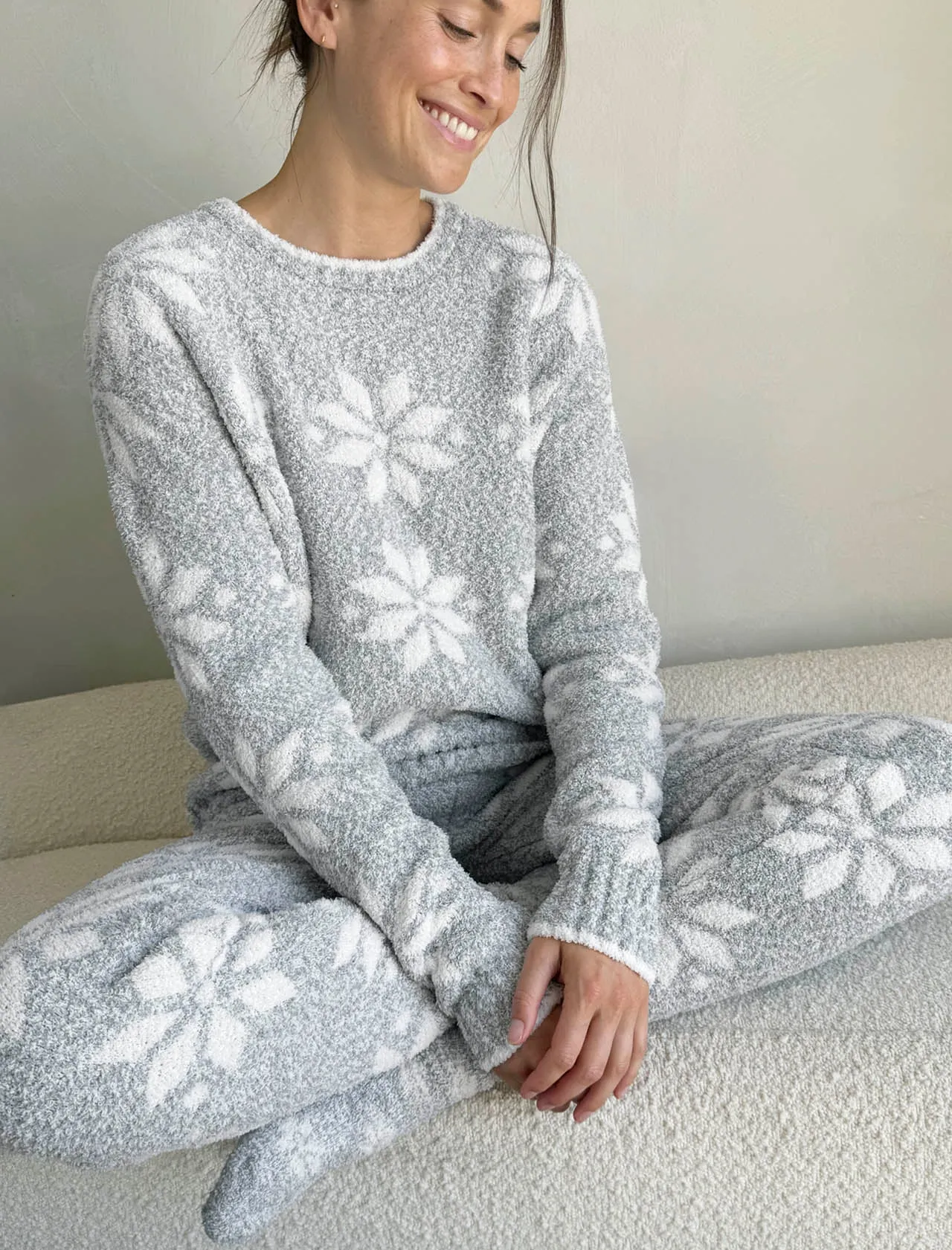 Grey Snowflake Fuzzy Sweater PJ Set