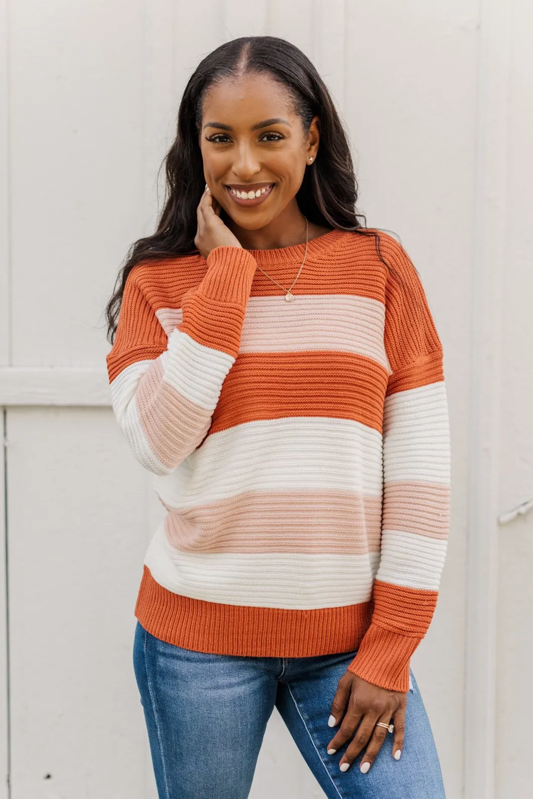 Hands In The Air Knit Sweater- Terracotta, Blush, Off White