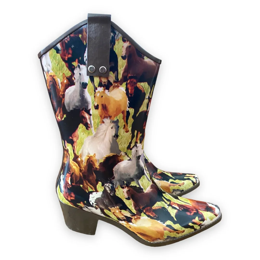 Henry Ferrera Horse Print Southwestern Rain Boots