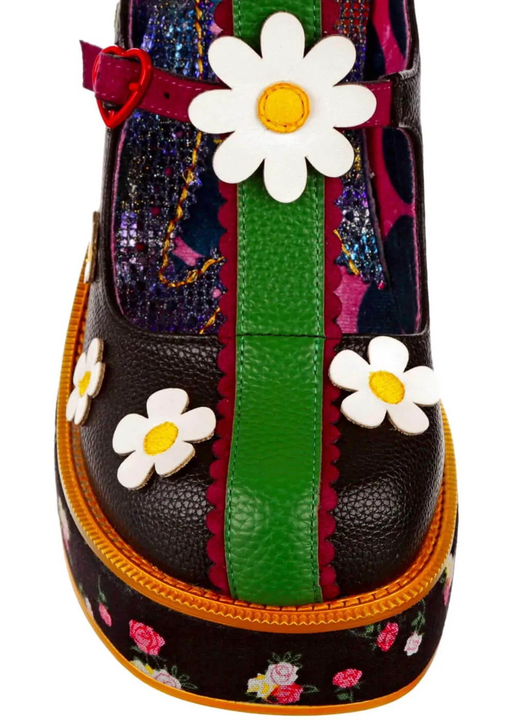 Irregular Choice Sunny Hunny Hazy Daisy Floral 60's Boots Black