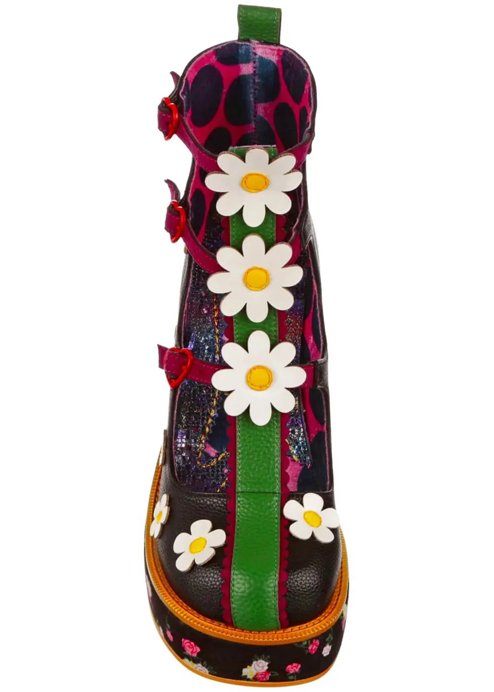 Irregular Choice Sunny Hunny Hazy Daisy Floral 60's Boots Black