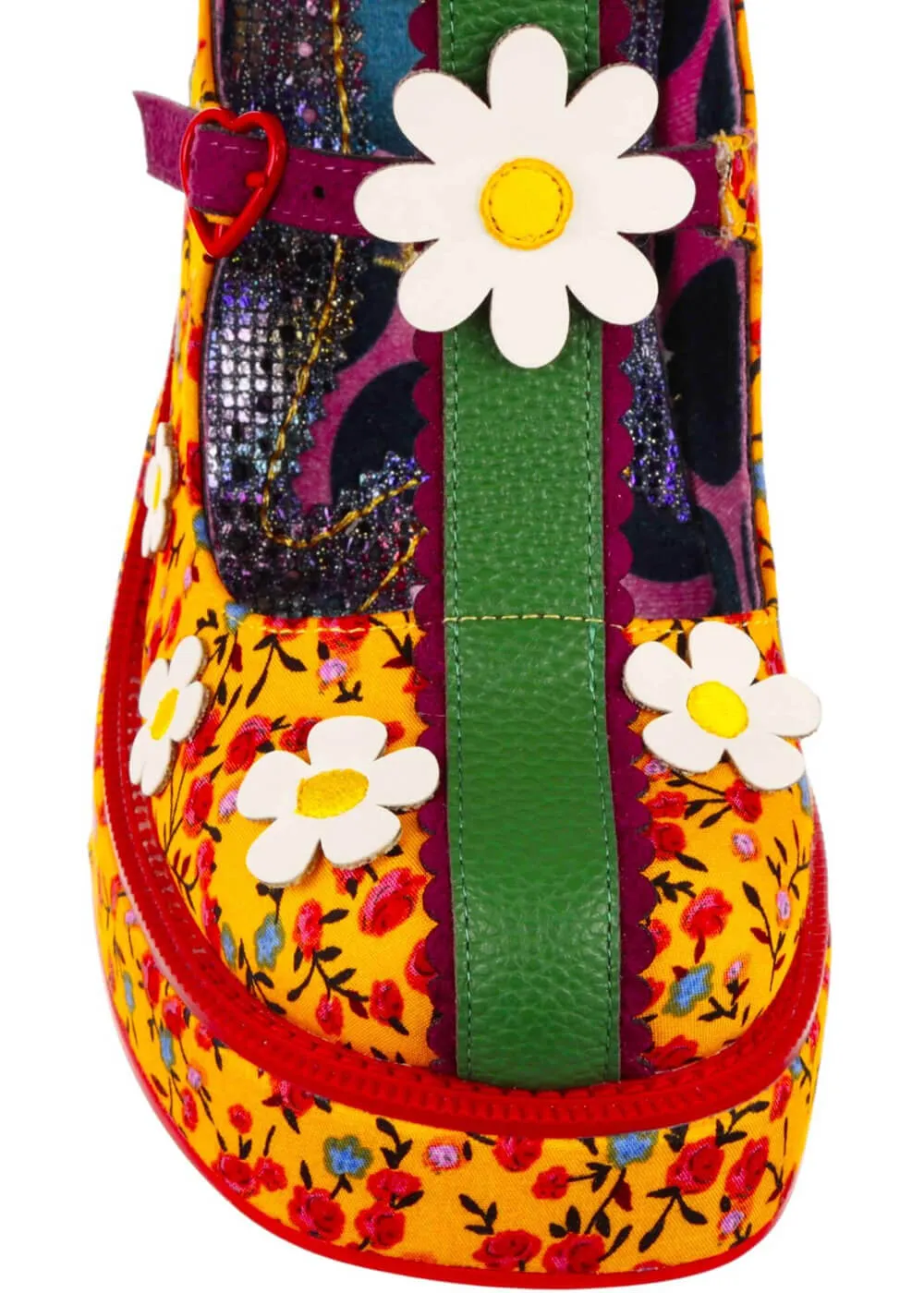 Irregular Choice Sunny Hunny Hazy Daisy Floral 60's Boots Yellow