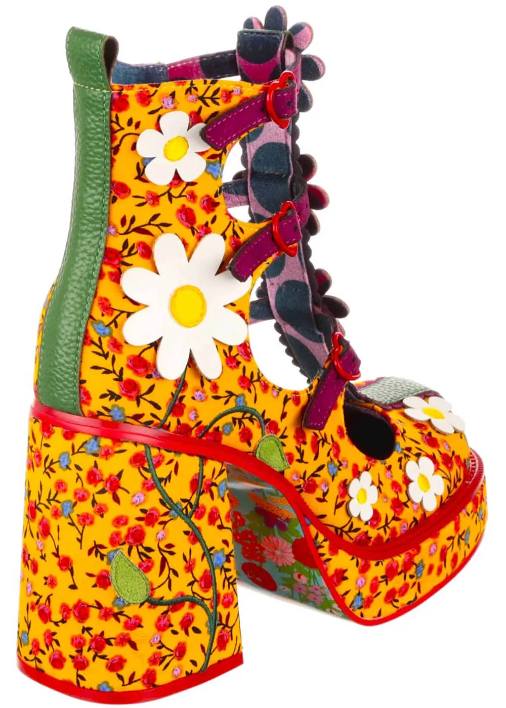 Irregular Choice Sunny Hunny Hazy Daisy Floral 60's Boots Yellow