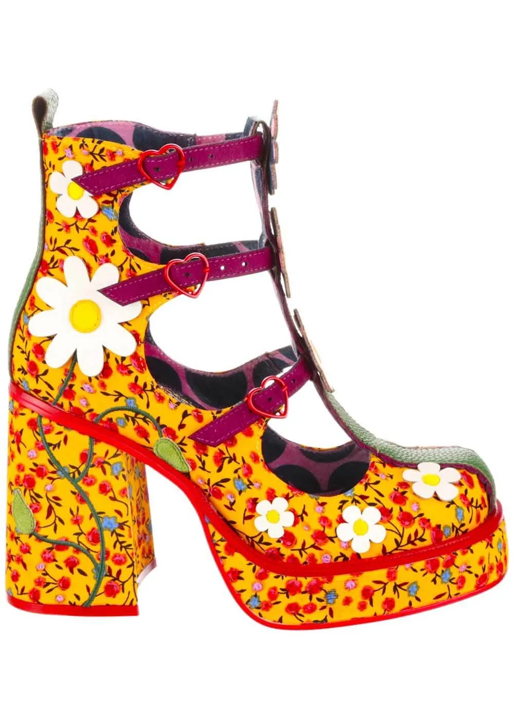 Irregular Choice Sunny Hunny Hazy Daisy Floral 60's Boots Yellow