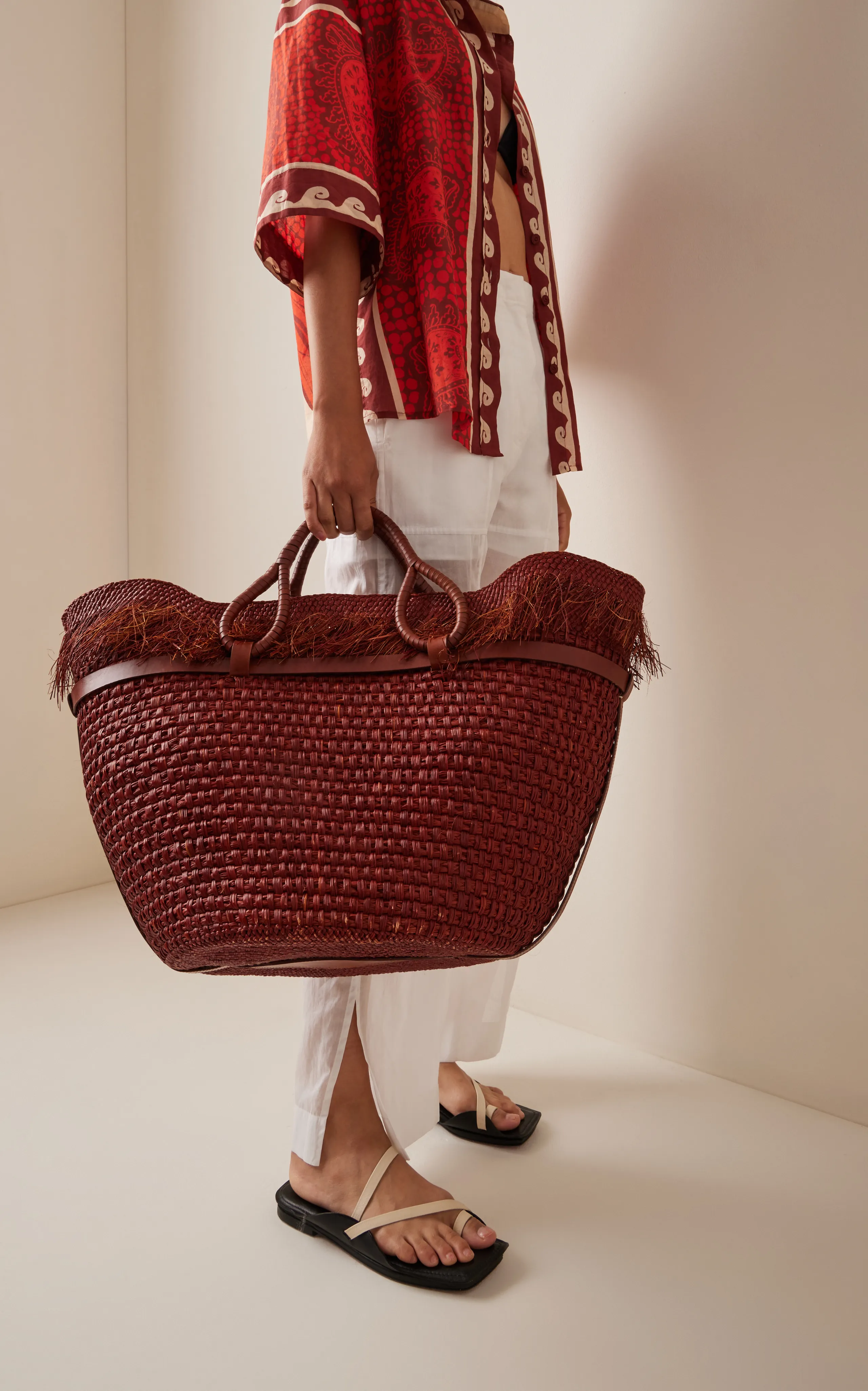 Johanna Ortiz Tropical Enclave Fringed Raffia Tote Bag