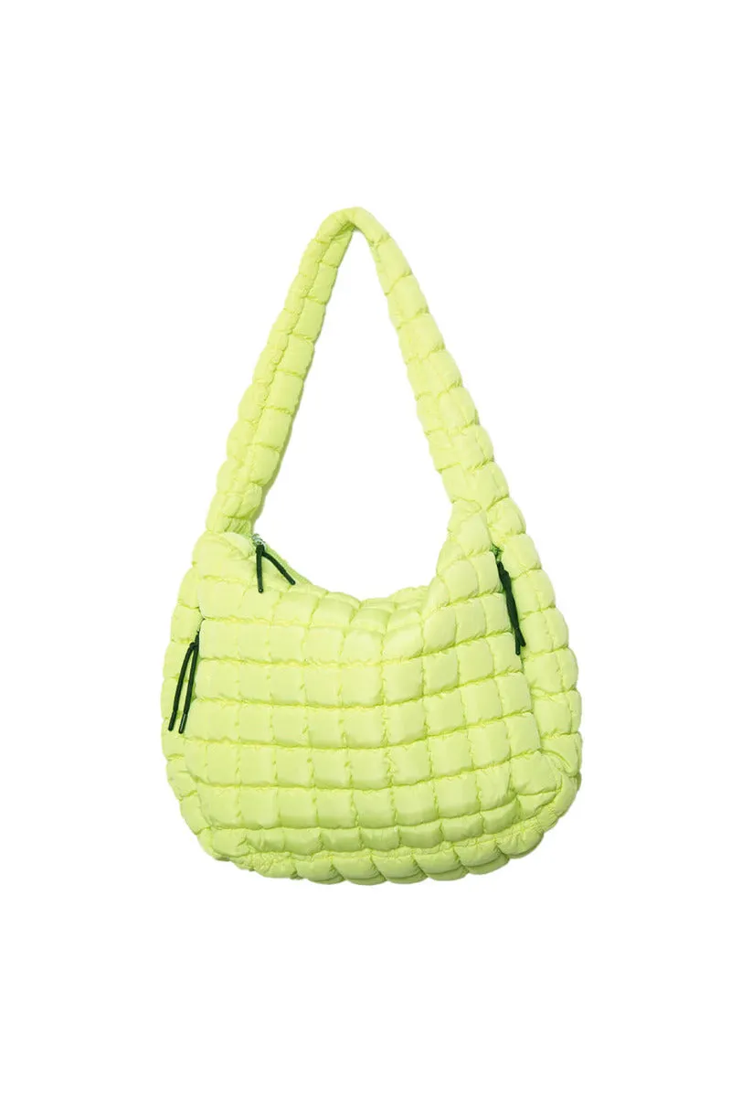 Lime Yellow Oversized Quilted Hobo Tote Bag