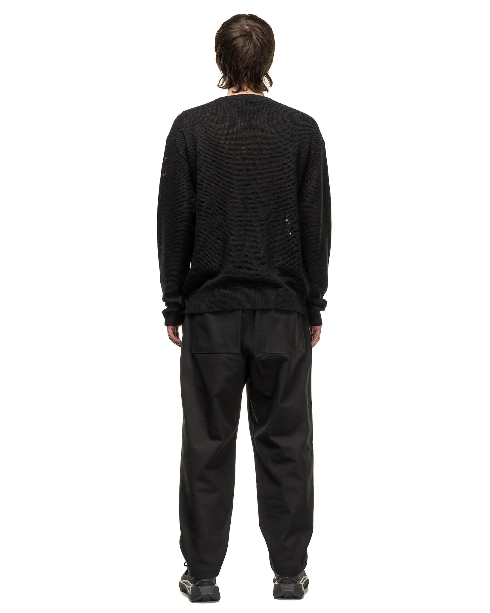 Linen Mesh Oversized Crew Neck Knit Black