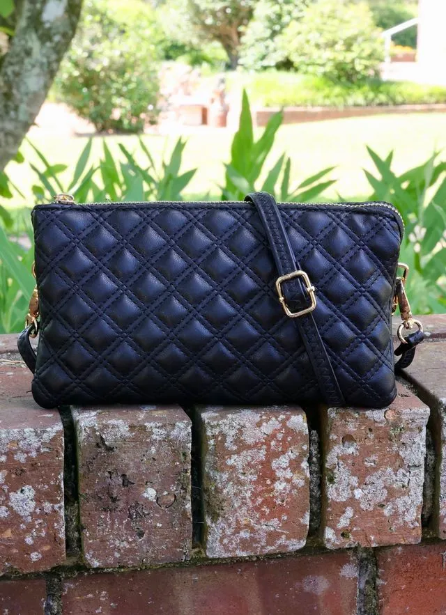 Liz Custom Collection Crossbody Bag Black Quilted SQ