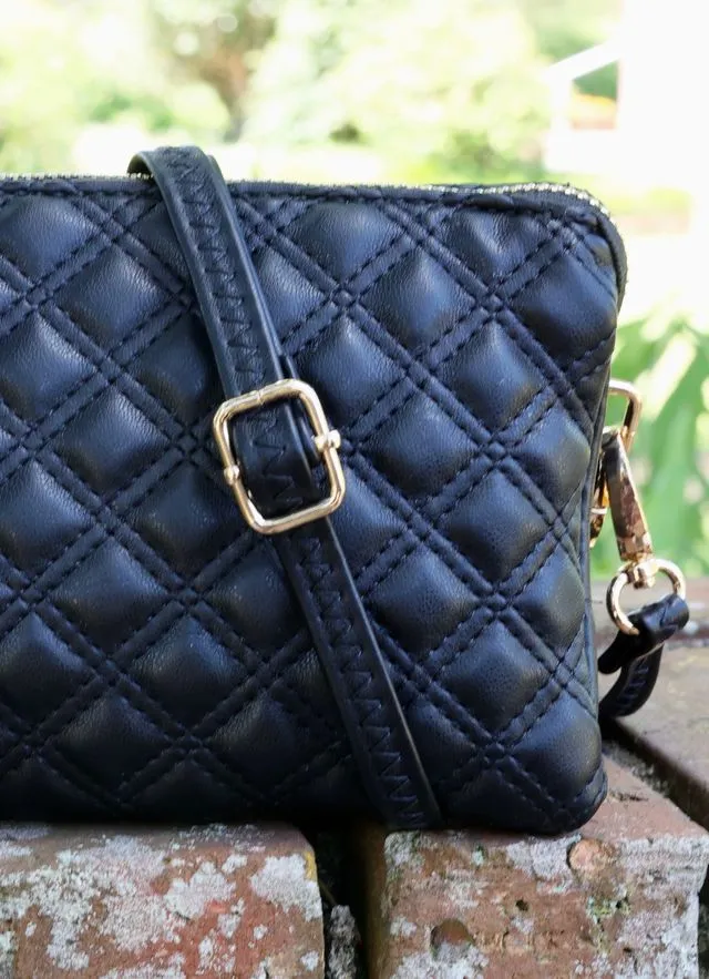 Liz Custom Collection Crossbody Bag Black Quilted SQ